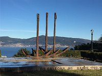 Looking across the bay at Vigo, the monumnet recalls the loss of treasure galleons in 1702