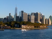 Manhatten from our balcony.  QM2 docked at the Brooklyn terminal again