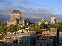 from the quayside - Chateau Frontenac on the left, a former railway hotel.  You can just make out the funicular between the lower and  upper town.